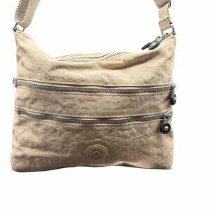 Kipling Beige Nylon Crossbody Bag Adjustable Strap Multi Zip